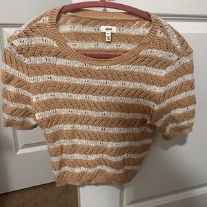 Aerie Openwork Stripe Knit Top in Tan & White